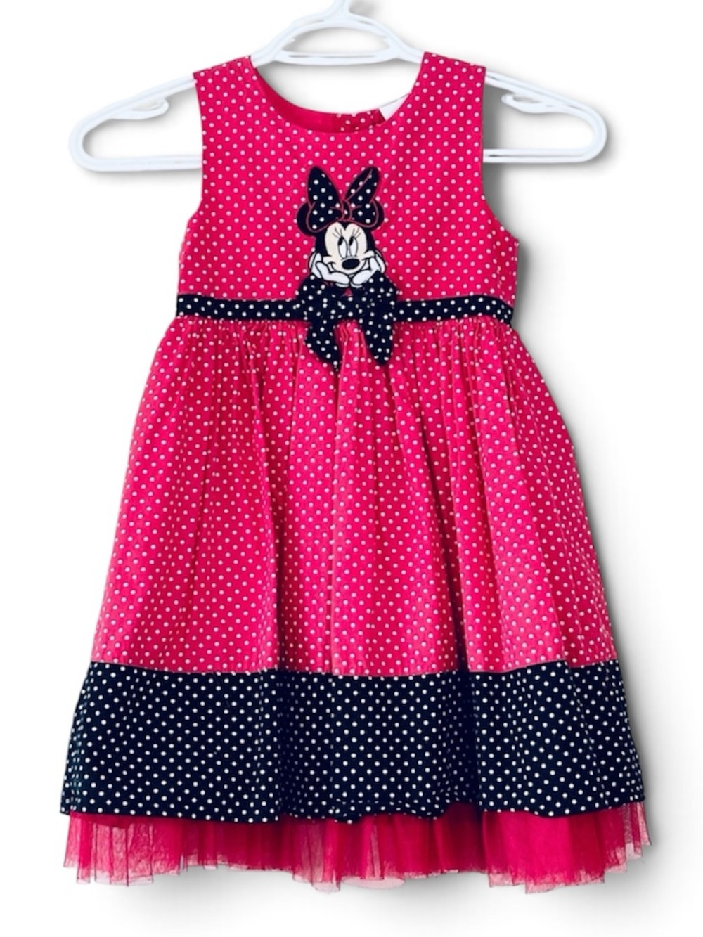 Official Disney Minnie Mouse Red Polka Dot Character Dress Embroidered Mesh 5Y